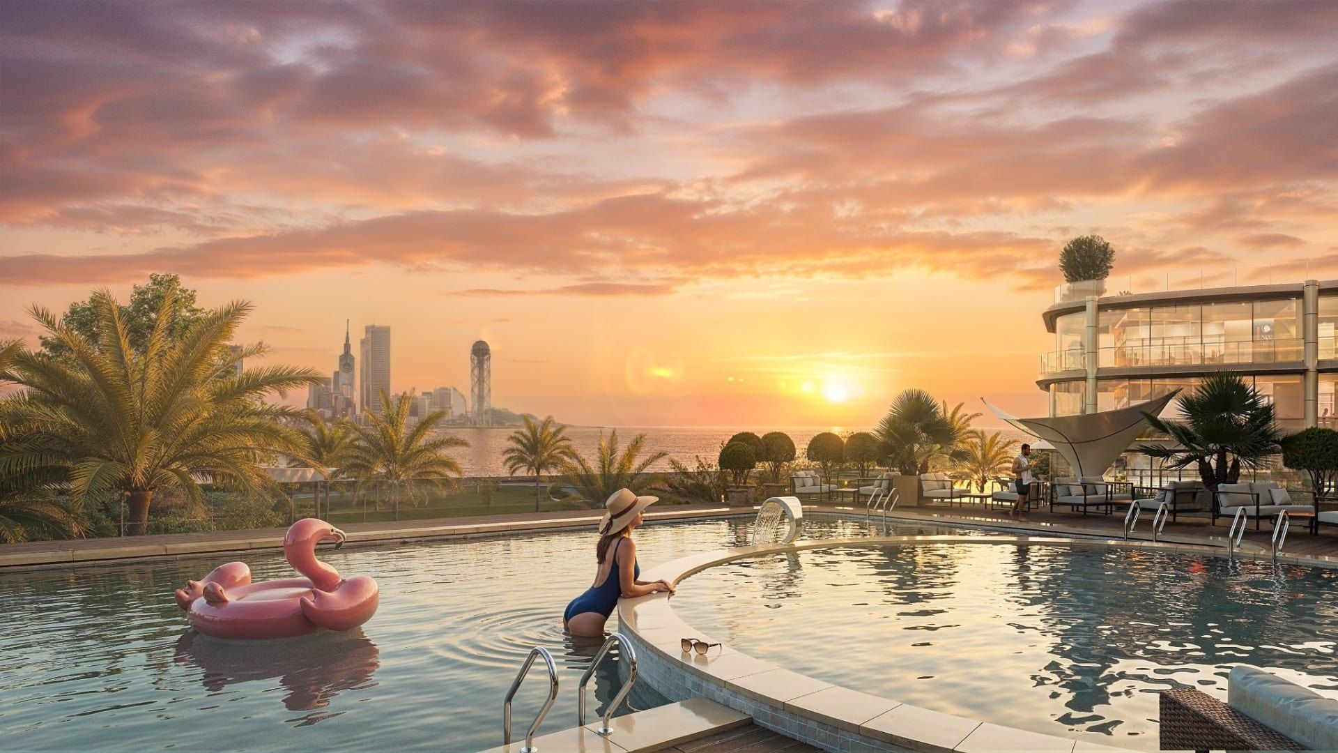 Pool at sunset